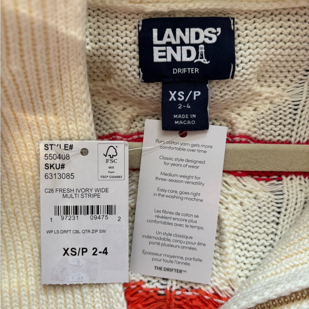 Lands' End Women's Drifter Cable Quarter Zip Sweater in Ivory - Picture 2 of 2